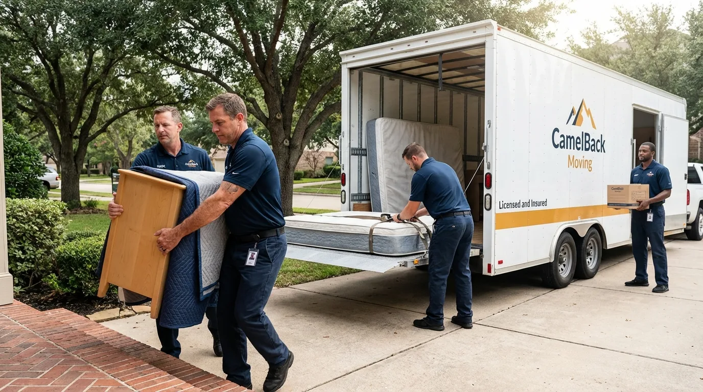 Crew loading residential truck for cross-state move from Bonita Springs, FL